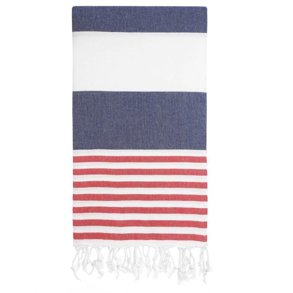 Sand Free Red White & Blue Turkish Cotton Beach Bath Towel - Picture 5 of 8